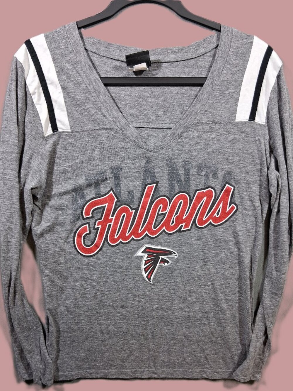 Women's Large Atlanta Falcons LS V-Neck T-Shirt NFL Football NFC South Rise UP